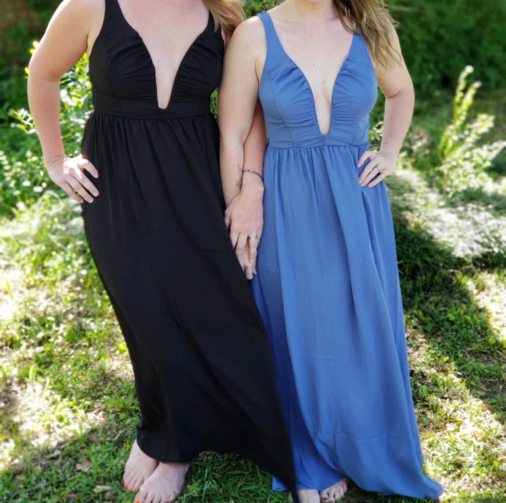 BLUE Maxi dress with plunging neckline